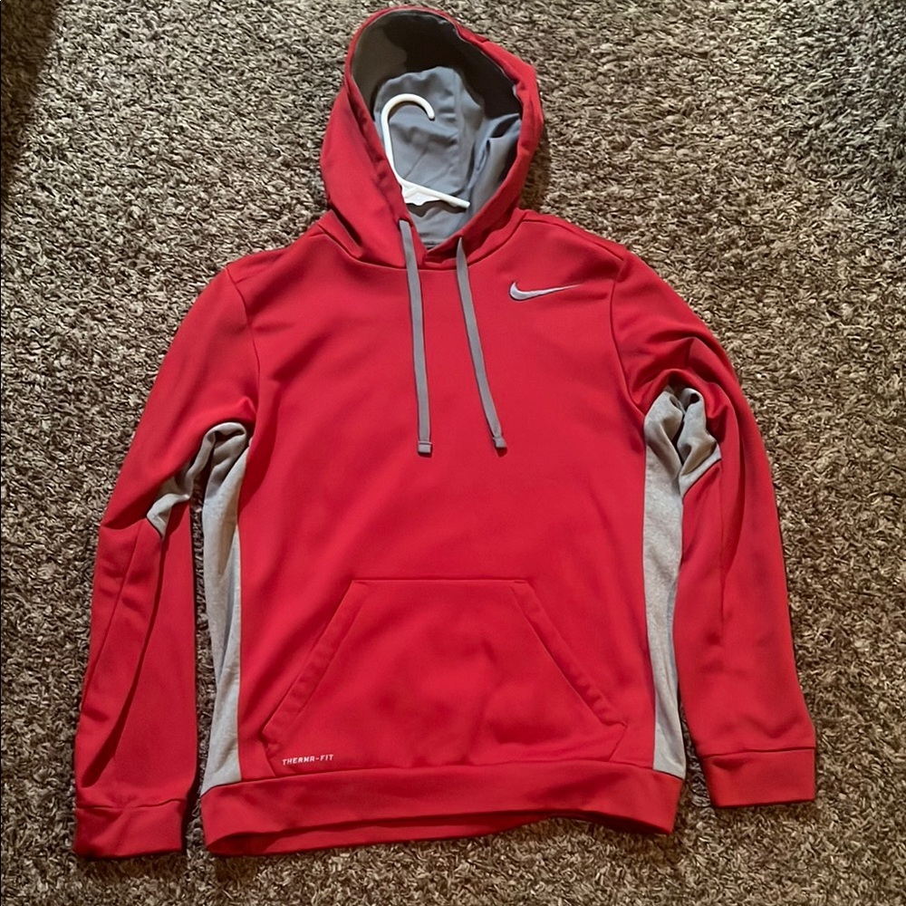 Nike Red and Gray Men's Hoodie